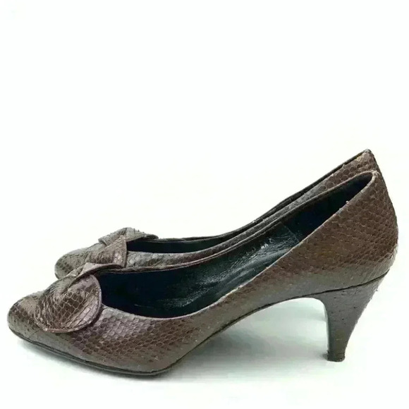 Canessa womens heels size 8 AA brown snakeskin bow vintage 80s - Picture 4 of 15